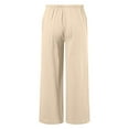 thumbnail image 5 of FAOWME Girls Summer Loose Wide Leg Solid Color Flower Wide Leg Beach Pants Trousers With Pocket Pants Beige 10-11 Years, 5 of 6
