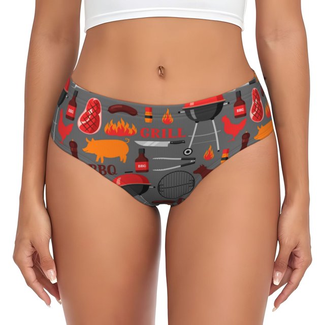 Balery BBQ Icons Ropa Interior de Algodón para Mujer con Dibujo – Braguitas Cómodas y Elásticas, Estilo Clásico-Large