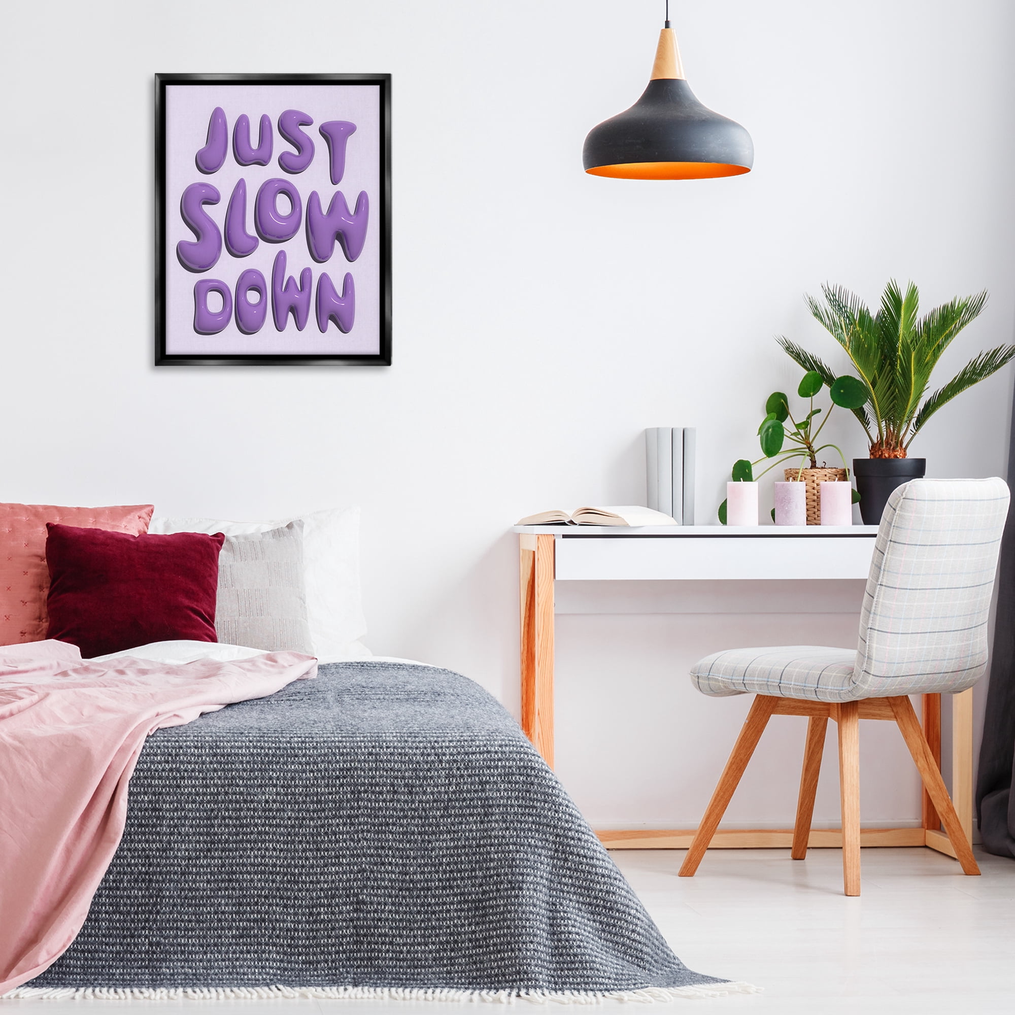 Stupell Industries Purple Just Slow Down Text & Numbers Painting Black Floater Framed Canvas Art Print Wall Art, 25 x 31