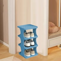 Fmbmuo Shoe Rack for Entryway 4 Tier Freestanding Plastic Organizer, Heavy Duty Shoe Shelf Storage Art Deco Stackable Shoe Rack (Blue)