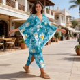 thumbnail image 4 of Xixirimido Blue Sea Starfish Floral Print Kaftan Dresses for Women Plus Size V-Neck Moo Moos Batwing Sleeve Caftan Beach Dress Bathing Suit Cover-Up Loungewear, 4 of 7