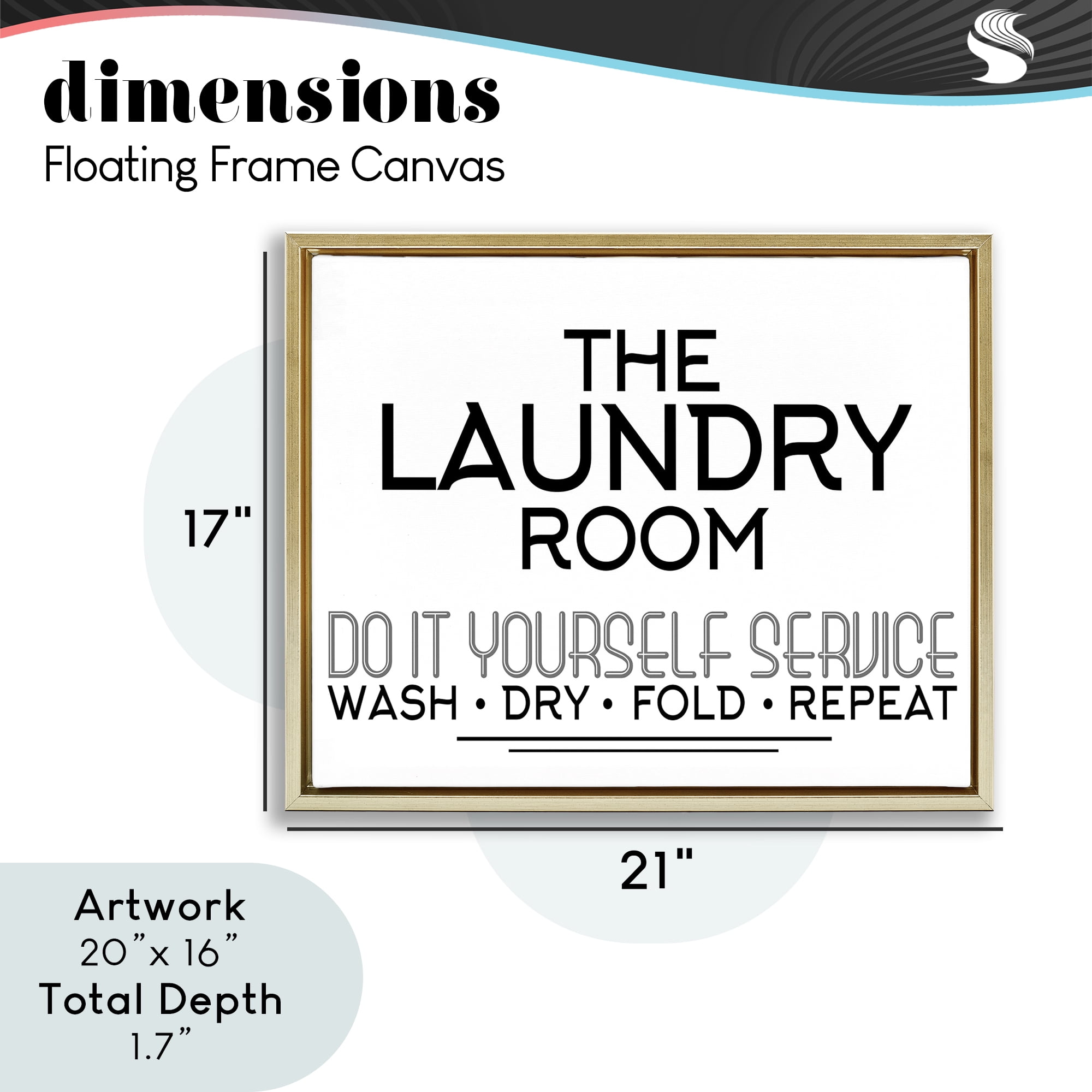 Do It Yourself Laundry Minimal Gold Framed Floater Canvas Wall Art, design by Kim Allen