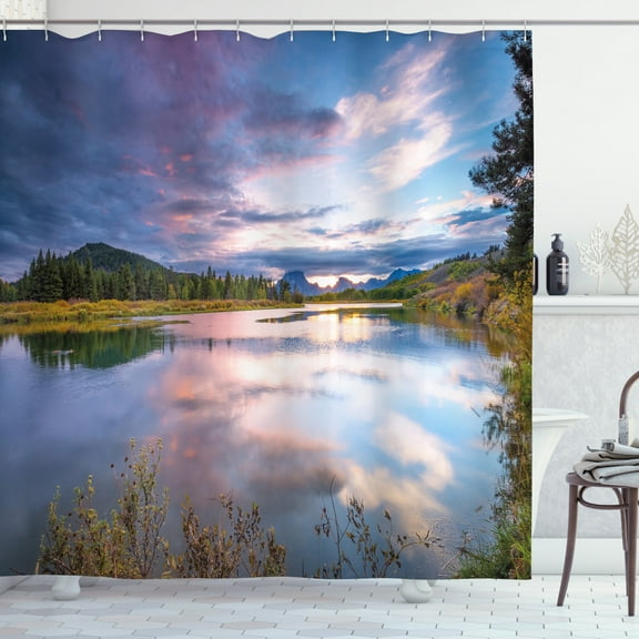 Ambesonne Wyoming Shower Curtain, Sunset on Oxbow Bend, 69"Wx75"L, Multicolor