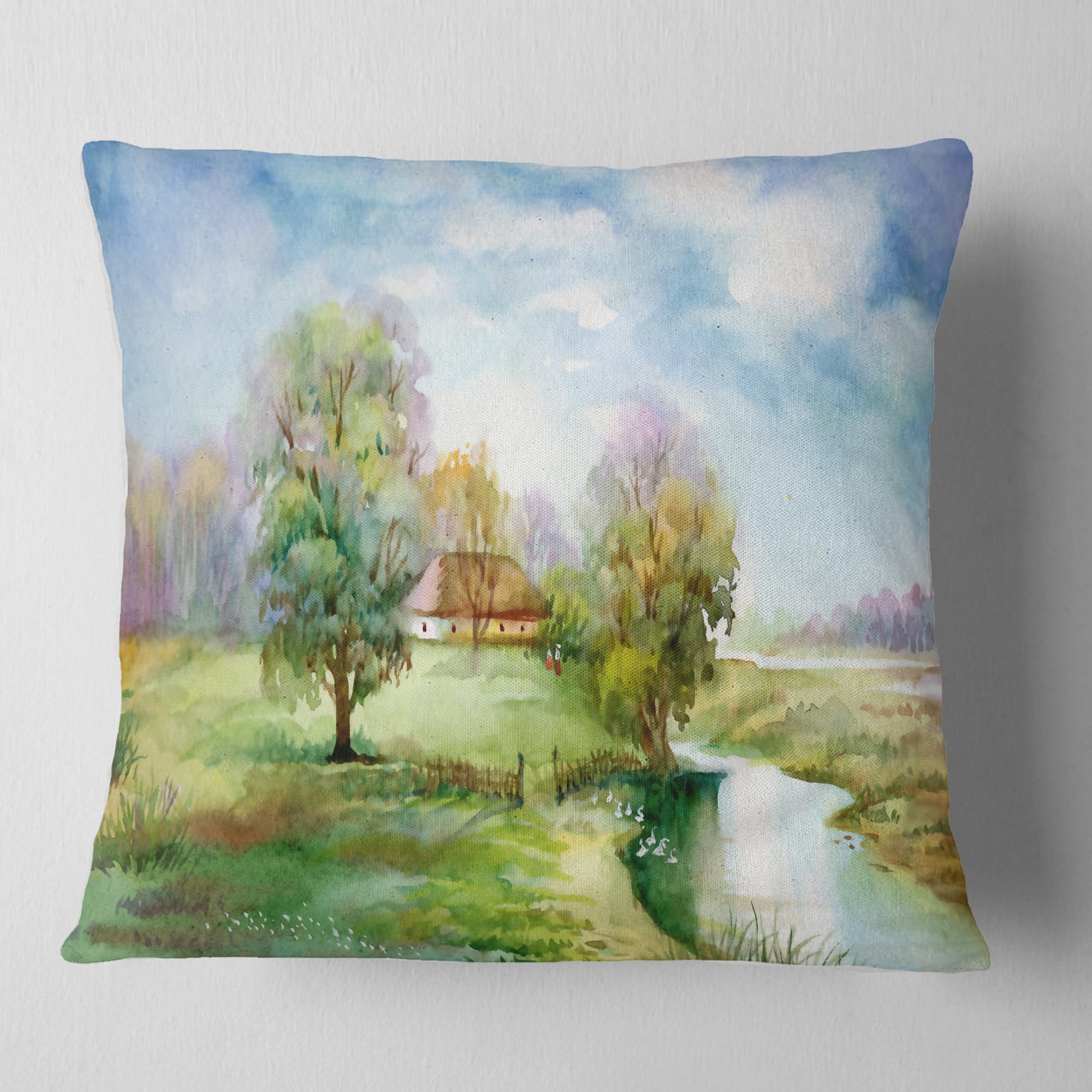 Designart Village Life - Landscape Printed Throw Pillow - 16x16