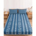 thumbnail image 2 of King Size Fitted Sheet Set - Blue Striped 3 Piece Bedding Sets 16" Deep Pocket Fitted Sheet with 2 Pillowcases, Modern Minimalist Lines Pattern Blue Brushed Microfiber Hotel Luxury Bed Sheets, 2 of 9