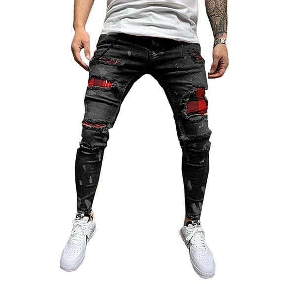 WTOBBY Men's Classic Straight Leg Jeans Solid Color Denim Pants with Relaxed Fit - Casual Trousers Design with Comfort Stretch for All Day Wear Activities Experience,Black S