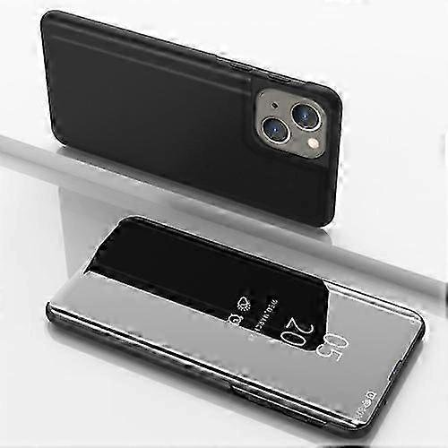 For iPhone 15 Plated Mirror Horizontal Flip Leather Phone Case with Holder