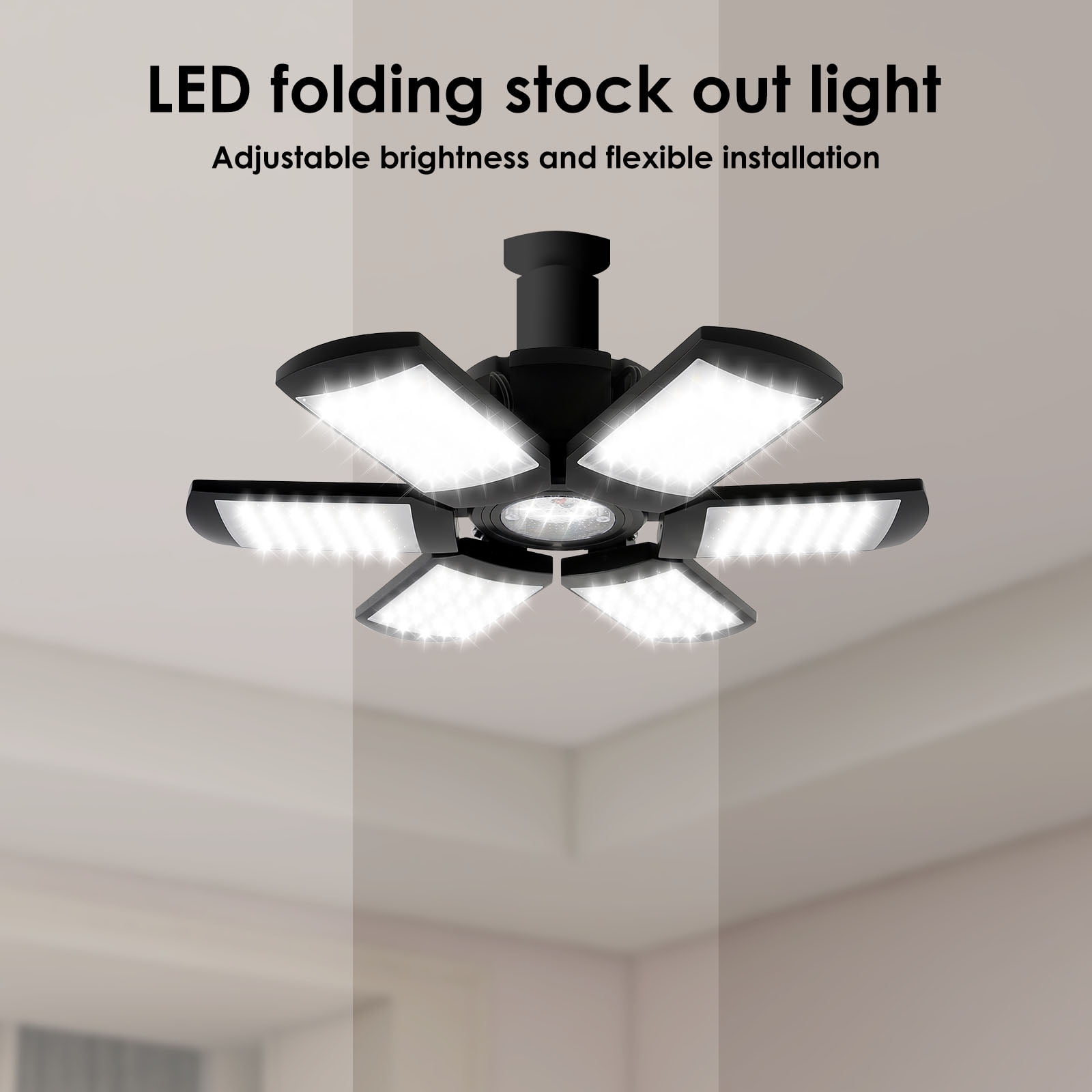 2Pcs ABS LED Garage Light Adjustable Brightness LED Garage Ceiling Light Foldable Ceiling Shop Lighting Lamp for Workshop