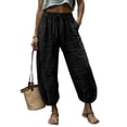 thumbnail image 2 of HongQid Women's Linen Blend Harem Pants, High Waist Drawstring Cropped Trousers with Pockets, Lightweight Breathable Casual Bottoms for Summer Yoga, Beach & Daily Wear, 2 of 5