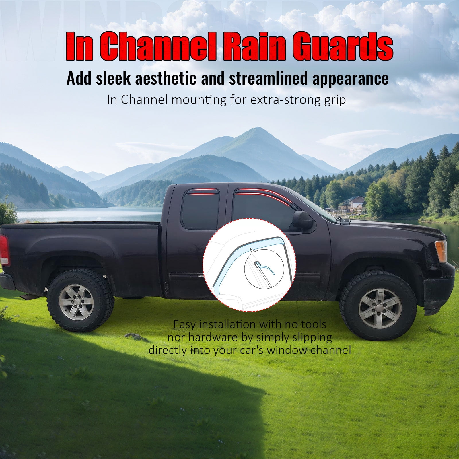 Ikon Motorsports In-Channel Window Visors for 2019-2025 GMC Sierra 1500 LTD Limited& 2500 3500 HD Extended Cab Sun Rain Guard Acrylic Smoke Deflectors 4PCS
