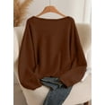 thumbnail image 2 of Womens Sweater Long Puff Sleeve V Neck Cardigan Lightweight Fashion Knit Tops Brown S, 2 of 5