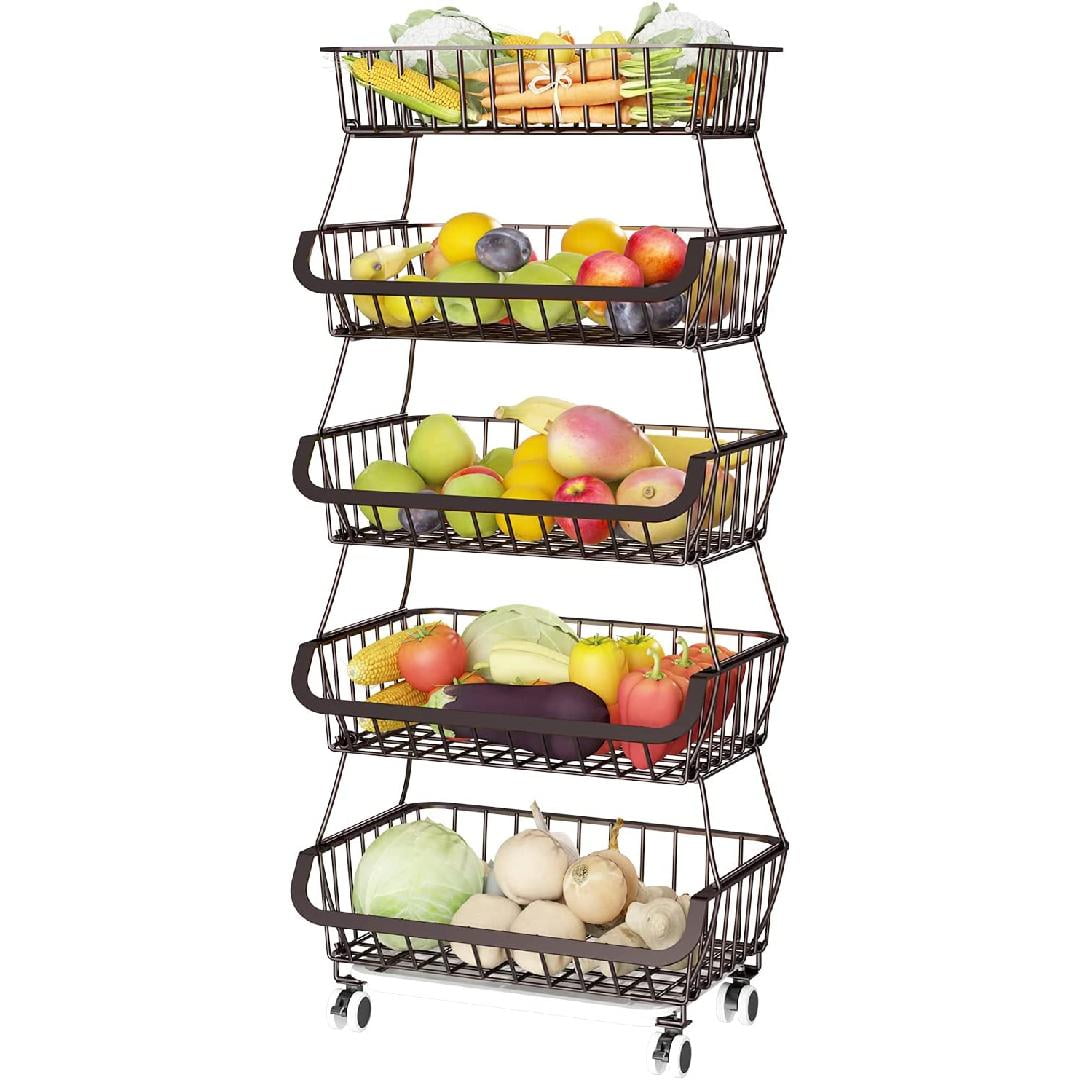5 Tier Fruit Basket for Kitchen, Fruit and Vegetable Storage Cart, Wire