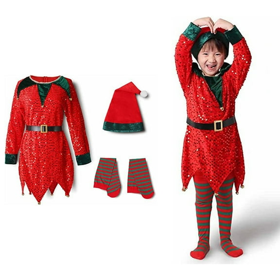 Elf Girl Dress Christmas Dresses Long Sleeve Hooded Elf Dress Christmas Outfits Holiday Outfit 13-14 Years