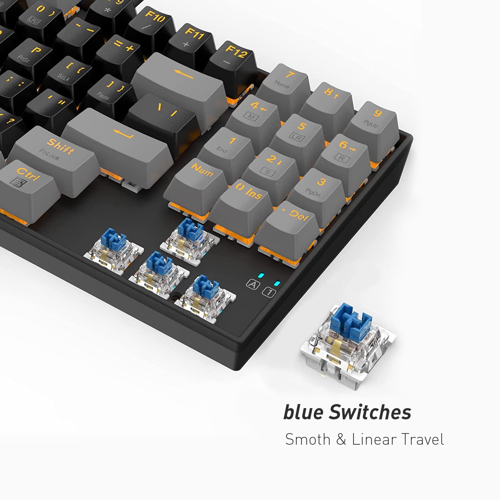 HUO JI E-YOOSO Z-13 Mechanical Gaming Keyboard, Wired Compact 89 Keys with Number Pad, LED Backlit, Clicky Blue Switch, Detachable USB-C Cable for Windows/Mac, Laptop/Computer, Black Grey