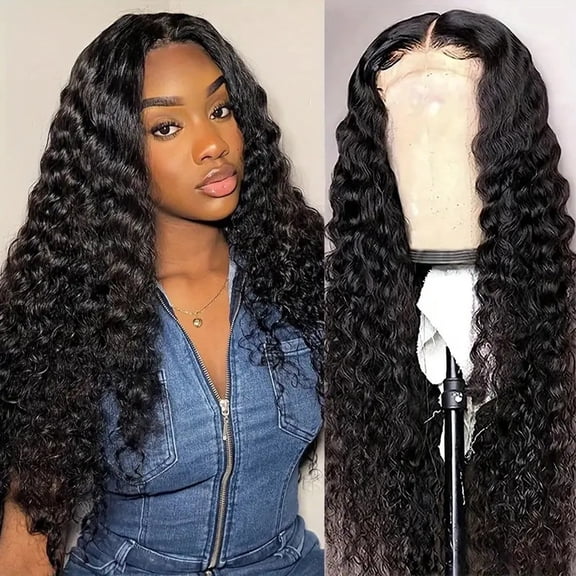 Lace-trimmed synthetic fiber wig with small curls and loose curls