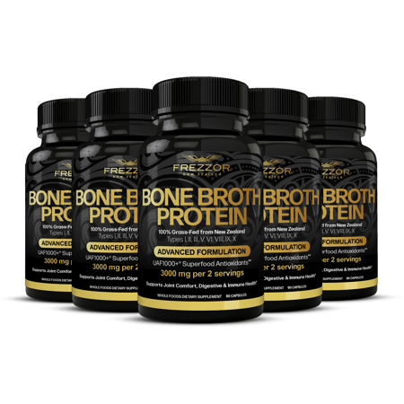 FREZZOR Bone Broth Protein Capsules Supplements for Joint, Skin, Hair & Nail Support, 450 Capsules, 5 Pack