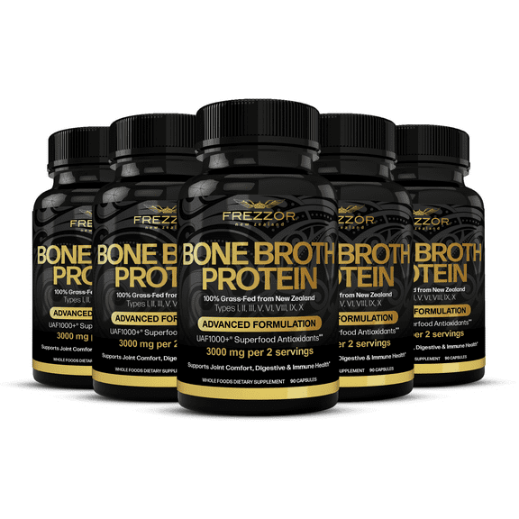 FREZZOR Bone Broth Protein Capsules Supplements for Joint, Skin, Hair & Nail Support, 450 Capsules, 5 Pack