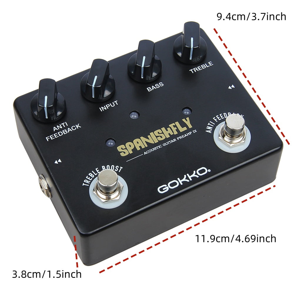 GOKKO SpanishFly GK-32 Acoustic Guitar Pedal – DI Box Preamp with Anti-Feedback, Treble Boost & True Bypass – For Stage & Studio Use