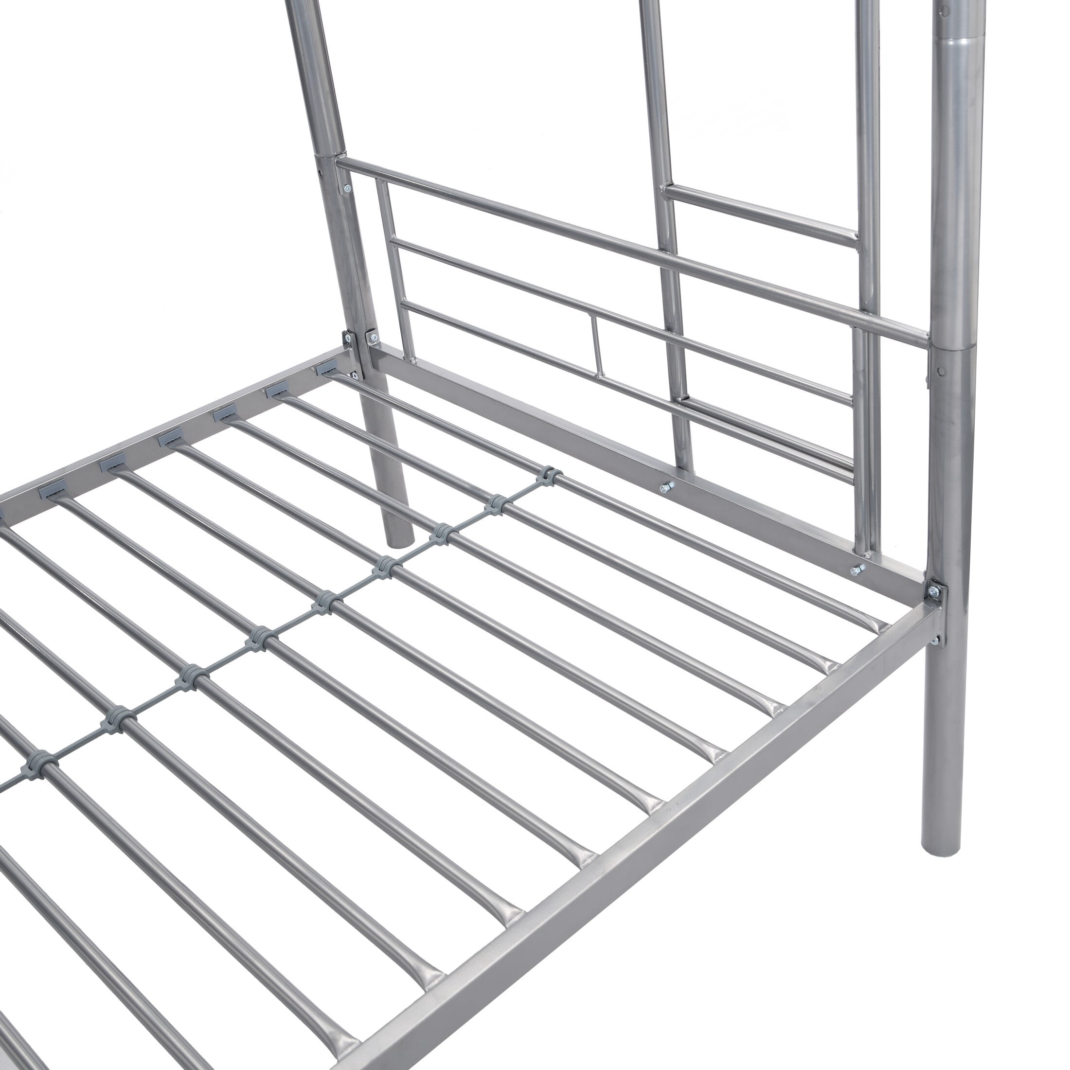 DEALTOPS Metal Bunk Bed Twin Over Twin, Durable Bunk Bed with Ladder and Full-Length Guardrail, Silver