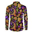 thumbnail image 4 of Fgvctg Mens Button Down Shirt Mardi Gras Carnival Party Long Sleeve V Neck Blouse Collared Plus Size Mask Print Shirt Multicolored Business Casual Tops Purple Pink 2XL, 4 of 5
