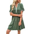 thumbnail image 2 of Women V Neck Flowy Babydoll Dresses 2025 Summer Short Sleeve Swing Shift Loose Casual Summer Mini Tunic Dress Green S, 2 of 9