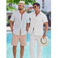 thumbnail image 3 of COOFANDY Men's 2 Piece Linen Beach Outfits Short Sleeve Button Down Shirts Loose Pants For Men, 3 of 6