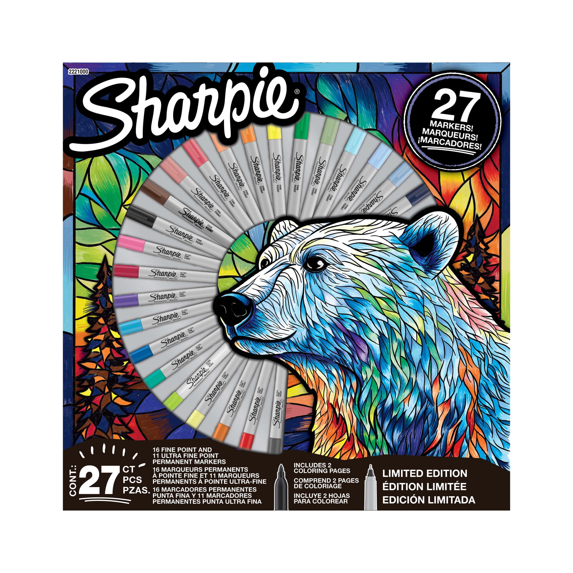 Sharpie Permanent Markers, Fine and Utra-Fine Point Markers Variety Pack, Assorted Colors, Includes 2 Coloring Pages, 27 Count