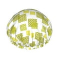thumbnail image 1 of YFYANG Women's Double Waterproof Shower Cap, Green Rectangular Textured Pattern Reusable Hair Cap for All Hair Styles and Head Sizes, 1 of 9