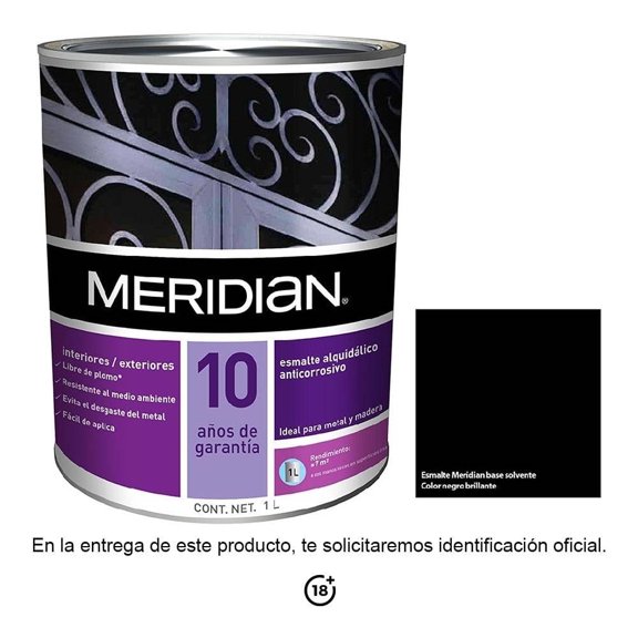 Esmalte Meridian Anticorrosivo Negro Brillante 1 Litro