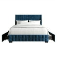 thumbnail image 2 of Castle Place Square Weave Contemporary Velvet King Platform Bed With Storage, Navy Blue, 2 of 11