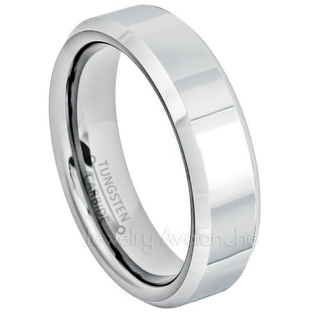 6mm Tungsten Wedding Band - Polished Finish Comfort Fit Beveled Edge Tungsten Carbide Ring - Tungsten Anniversary Ring - TN048s5