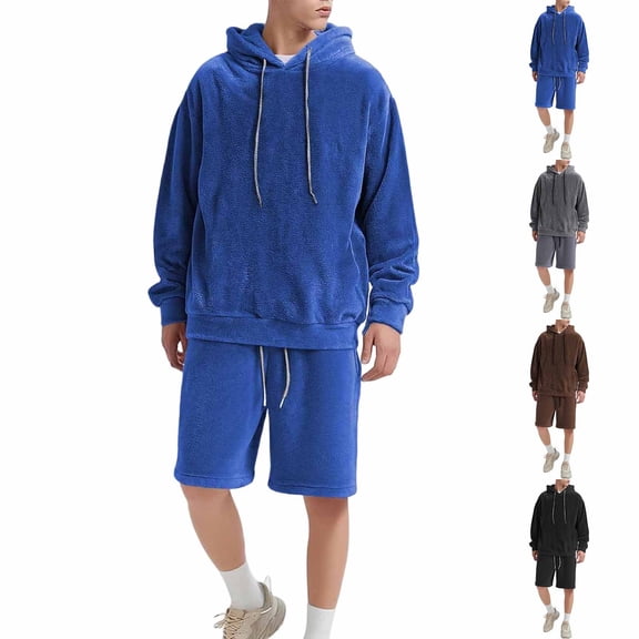 mihongmao 2 Piece Sets for Men Camouflage Hood Long-Sleeve Pocket Casual Sweatshirt Set Elastic Waist Drawstring Shorts Pants Long-sleeved Hooded Suit Black XL