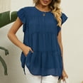 thumbnail image 4 of POIUYTR Women's Summer Cute Tank Top Women Ruffle Cap Sleeve Babydoll Tank Top Crewneck Sleeveless Pleated Blouses Shirts,XL,Blue, 4 of 5