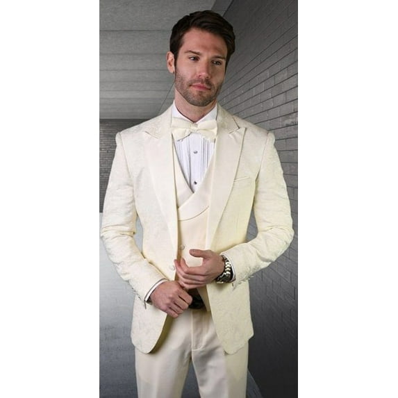 Men's Off White Modern Fit Prom Paisley Tux Statement Belagio15