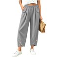 thumbnail image 5 of VBVC Women's Cropped Pleated Capri Pants , Side Button Lounge Trousers For Women , Ladies' High Waisted Pants with Pockets, *Gray , Large, 5 of 7