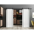 thumbnail image 3 of Sturdy Double Barn Door 60 x 80 inches with | Planum 0016 White Silk with Frosted Glass | 13FT Rail Hangers Heavy Set | Solid Panel Interior Doors, 3 of 6