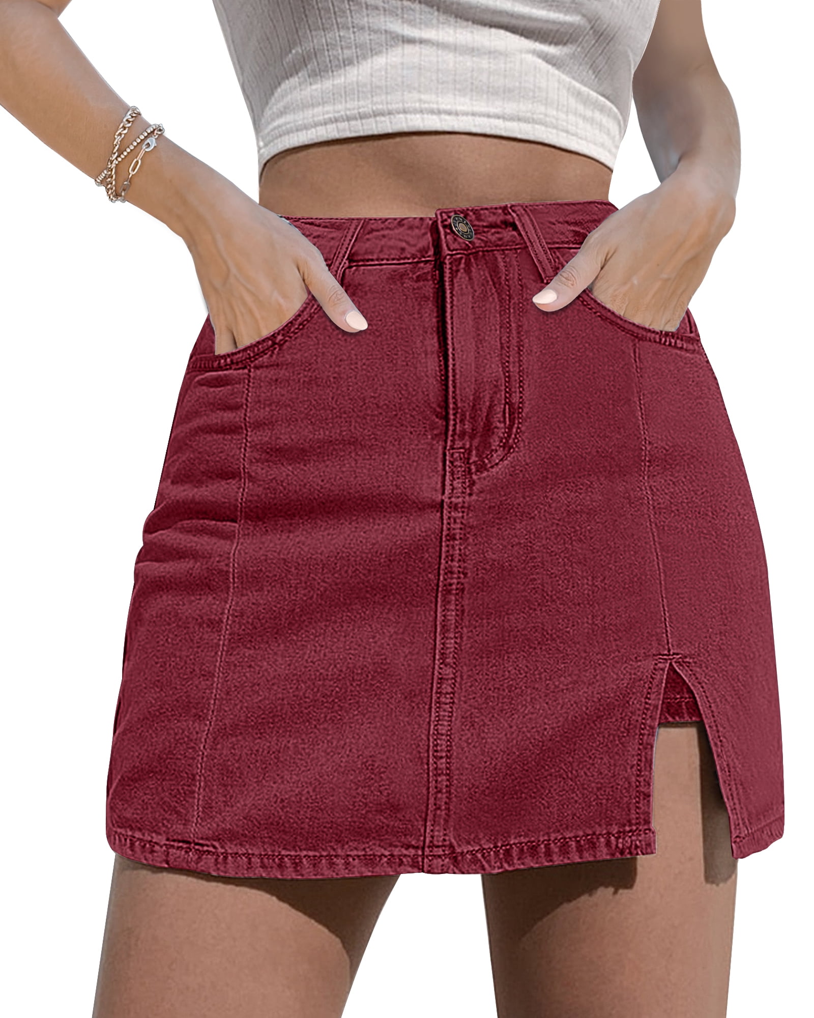 Short Irregular Solid Color Women's Denim High Street Mini Skirt Skort