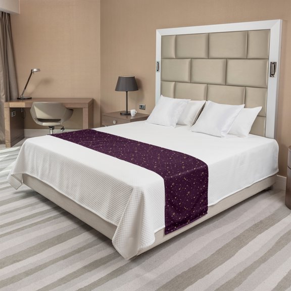 Universe Bed Runner, Repeating Pattern of Constellations Starry Sky Mysterious Cosmos Stars, Decorative Accent Bedding Scarf for Hotels Homes and Guestrooms, King, Plum and Pastel Brown, by Ambesonne