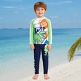 thumbnail image 2 of JAJAHO Boys Long Sleeve Swim Shirt And Pants Set Rash Guard 3 Piece Swimsuits With Swim Cap Cute Cartoon Dinosaur Print Summer Cute Swimwear, 2 of 5