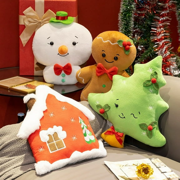 hiryomu Christmas Gingerbread Man Plush Toy Soft Stuffed Pillow Doll for Sofa Bed Holiday Decorations Fun Gingerbread Snowman Christmas Tree Shaped Throw Pillows for Home Office