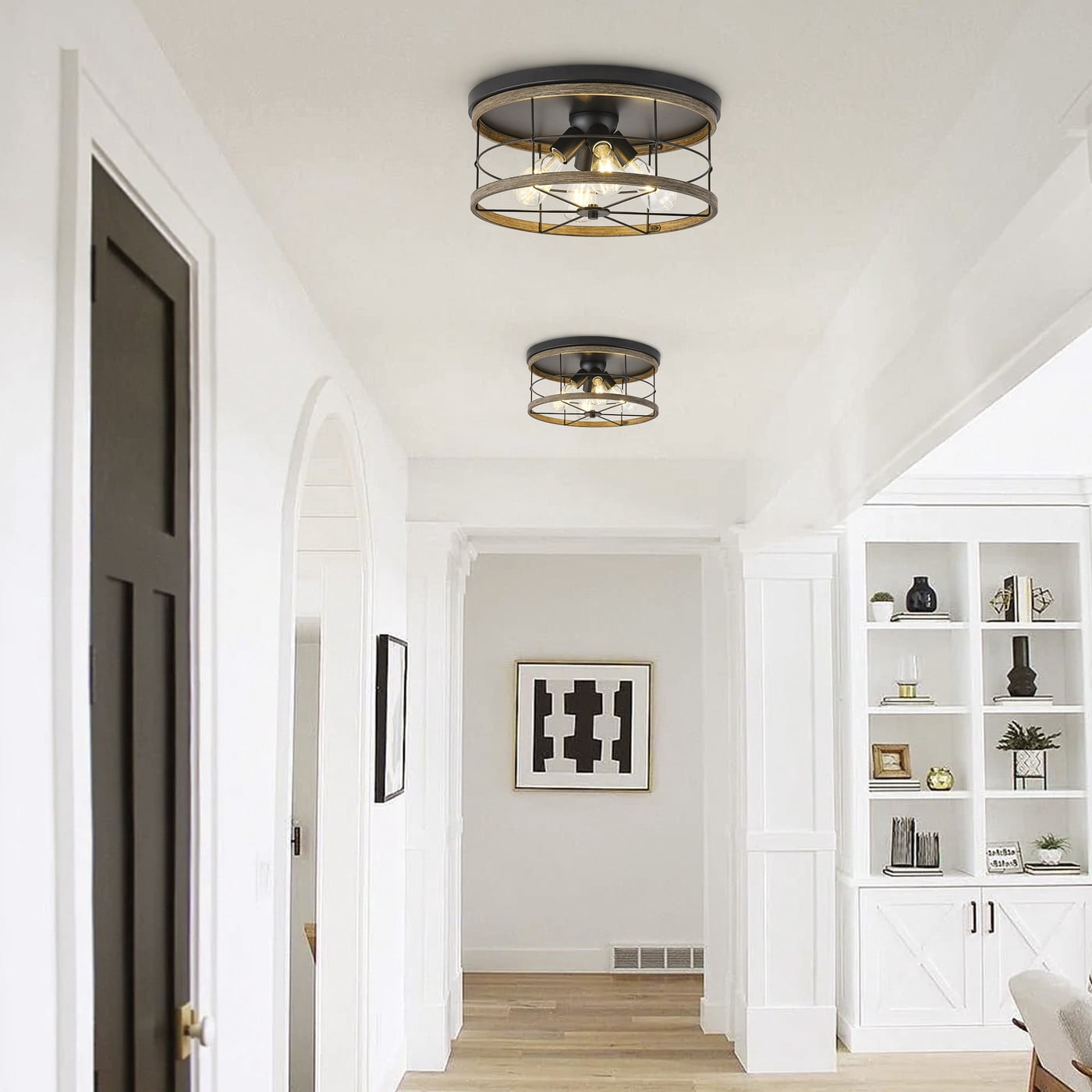 Aiwen 3 Lights Matte Black Ceiling Lamp Superior Rustic Farmhouse Flush Mount Lamp