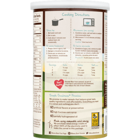 Mom's Best Quick Whole Grain Oats, Quick Rolled Oats, Hearty 16 oz Tube