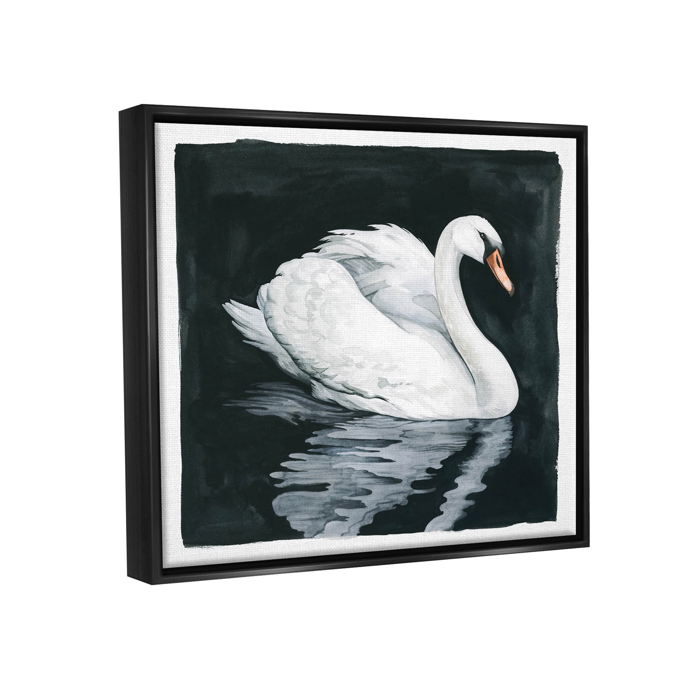 Elegant Swan Reflection Portrait Animals & Insects Graphic Art Jet Black Framed Art Print Wall Art