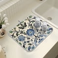 thumbnail image 4 of Yayeee Dish Drying Mat for Kitchen Counter 16" x 18" Microfiber Super Absorbent Coffee Decorative Pad, Blue Floral, 4 of 9