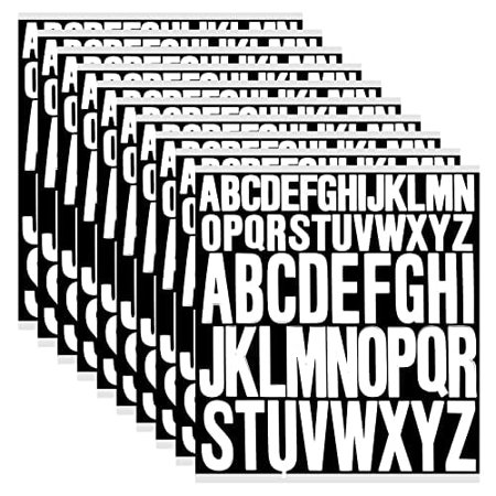 KissDate 10 Sheets Vinyl Sticky Letters, Self Adhesive Alphabet Letters, Stick On Letters Scrapbook Waterproof Lettering for Crafts Mailbox Signs Address Window Door Cars, White