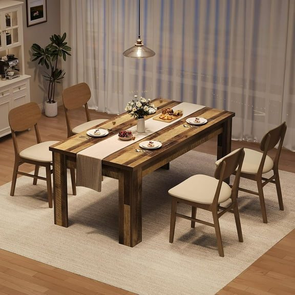 Dining Table for 4-6,Farmhouse Dining Table, 63 Inch Rectangular Wood Kitchen Table with 1.18" Thick Tabletop & 4.53" Sturdy Legs, Ideal for Dining Room, Living Room, Small Space, Rustic Brown