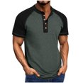 thumbnail image 1 of Blusa de Manga Corta de los Hombres Botones de Color Sólido Al Aire Libre Respirable Cuello Redondo, Sudadera Suelta Casual para Diario, 1 of 8