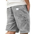 thumbnail image 2 of HKYNLAG Men's Corduroy Shorts Elastic Waist Drawstring Cargo Short Multi-Pocket Lightweight Summer Casual Beach Shorts Gray L, 2 of 4