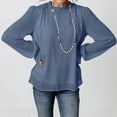 thumbnail image 2 of Blusa de Mujer Doble Capa Cuello Redondo Manga Larga Fibra de Poliéster Suave Cómodo Transpirable Tops de Mujer para el Trabajo Diario Azul Oscuro XXL, 2 of 4
