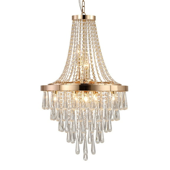 20" Modern Tiered Crystal Chandelier with Gold Finish, 11-Light Elegant Pendant Ceiling Light Fixture for Dining Room, Living Room, or Entryway (Bulbs Not Included)